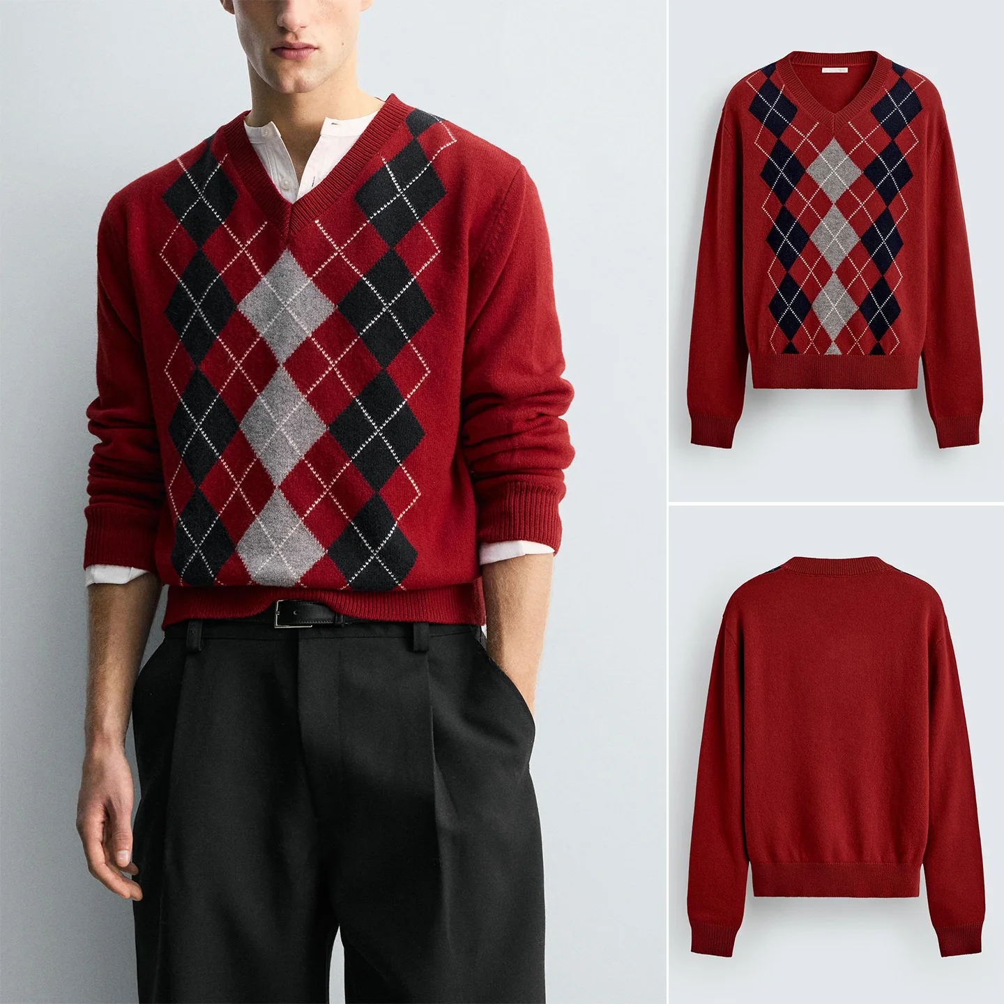 

Свободный крой V-Ne Long Sve вязаный свитер с ромбовидным узором и вышивкой, осень-зима, Новое поступление, мужская модная повседневная одежда