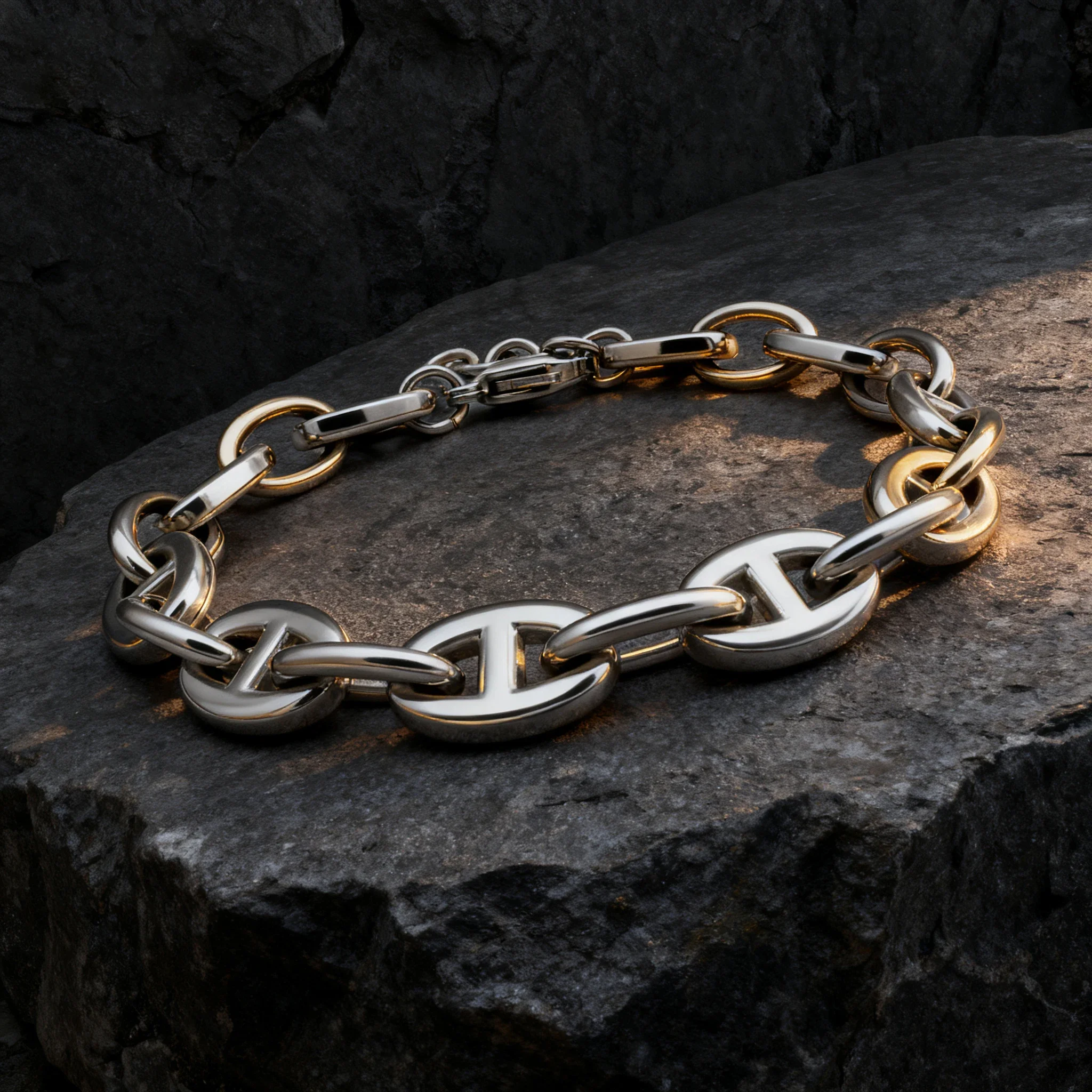 سلسلة سوار من الفولاذ المقاوم للصدأ للرجال 22 سم 316L مادة قابلة للتعديل مقاس إكسسوارات رجالية شعبية #1