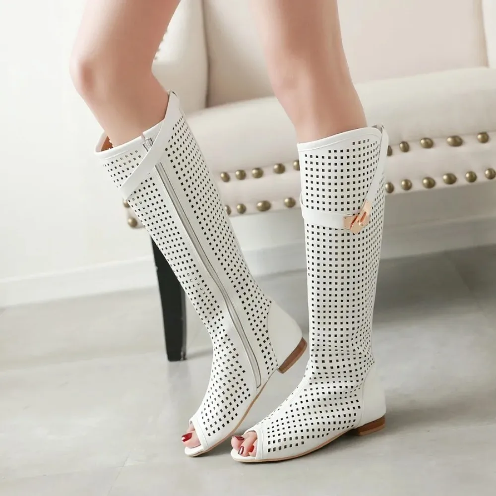 Women\'s High-Cut Peep-Toe Low-Heeled Sandals Casual Shoes Sexy Cool Boots Quality Big Size Range 34-47