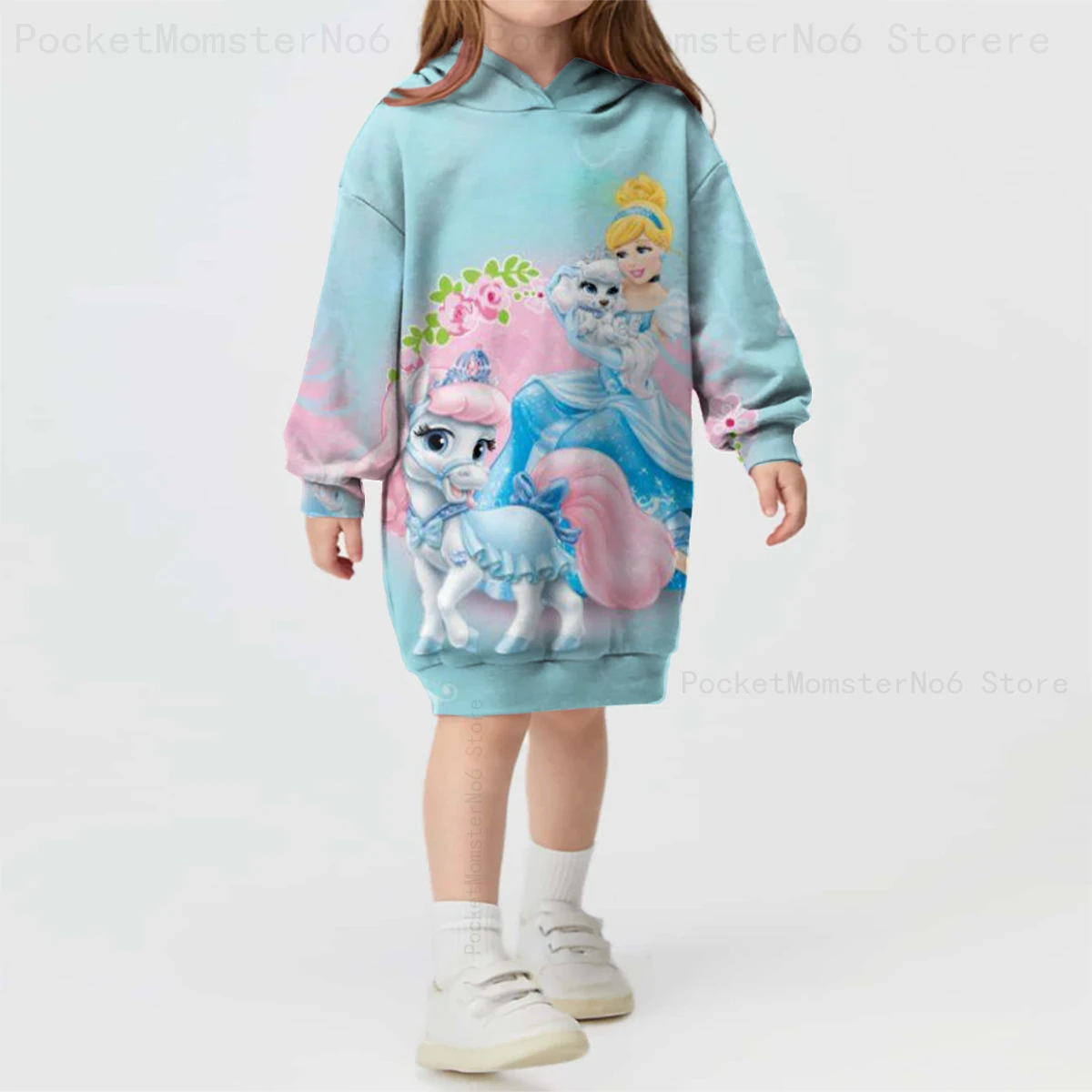 New Girls Sweater Dress Printed Casual Sportswear Sandy Princess Cinderella Cartoon Girls Hoodie Sweater