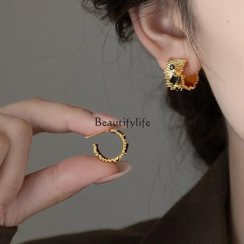 Unique temperament irregular C-ring zircon earrings fashionable exaggerated  earrings