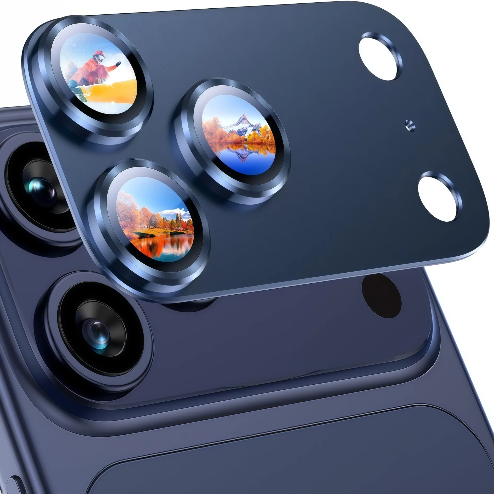 Für iPhone 17Pro Max Kameraobjektivschutz Metall Aluminiumlegierung Gehärtetes Glas Kamera Displayschutzfolie, tiefblaues Titan