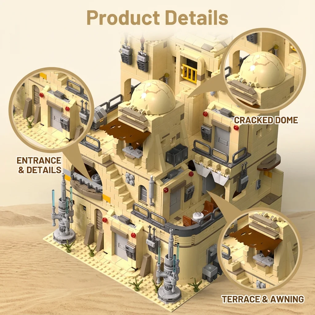 2731PCS Space Military Desert Tavern Modular Buildings Set,Mos Eisleys Cantina Building Blocks,Collection Display Model Toy Gift