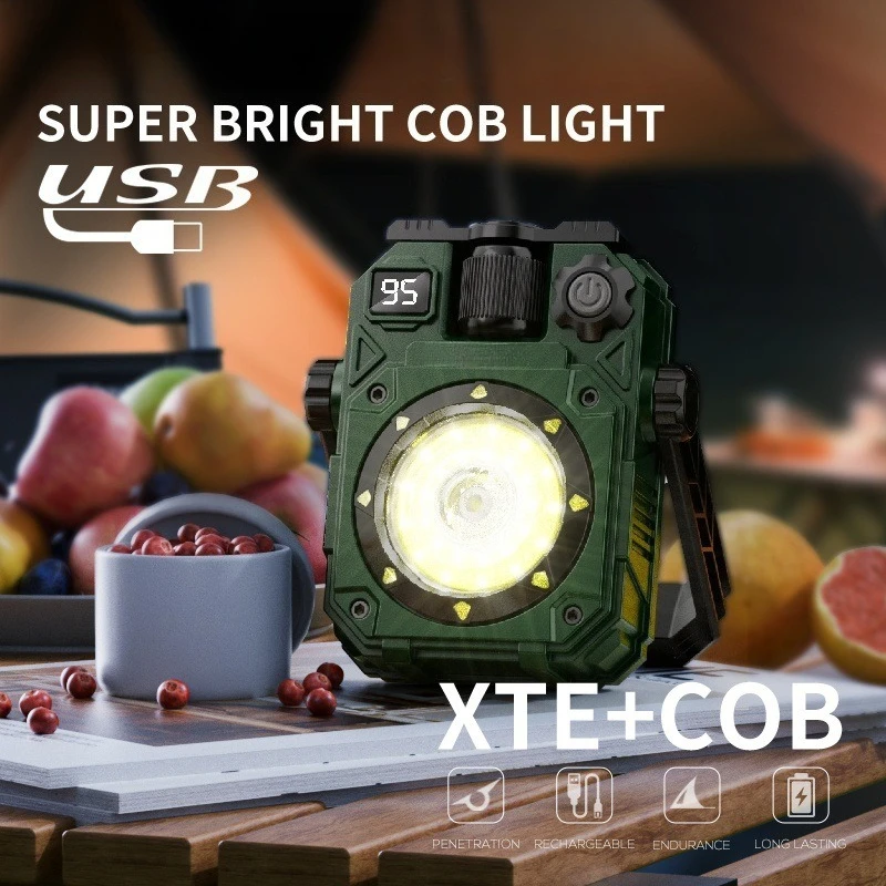 

Solar Camping Lantern COB Floodlight Rechargeable Magnetic Work Light 5 Modes Emergency Lamp Waterproof Portable Flashlight