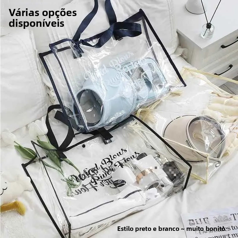 Bolsa de Mão Transparente Impermeável de ande Capacidade para Natação e Viagens Bolsa de Armazenamento em PVC para Mulheres...