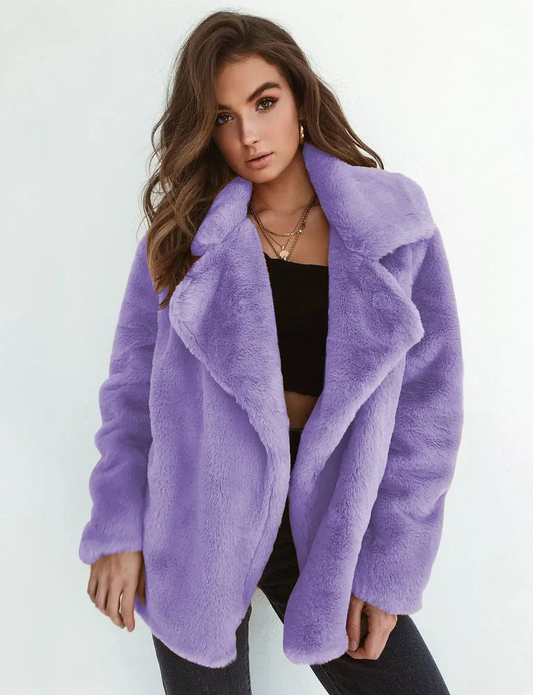 European and American Style Fashion Female Faux Fur Coats Solid Color Turn-down Collar Sexy Lady Fur Jackets Women\'s Outerwear