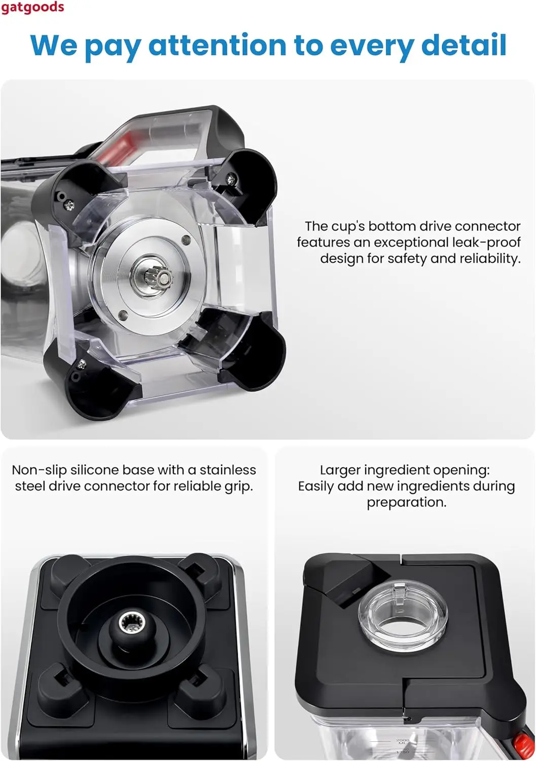 Licuadora grande de 72 onzas: licuadora comercial profesional de alta velocidad de 2200 W, velocidad variable, autolimpiante, apta para lavavajillas