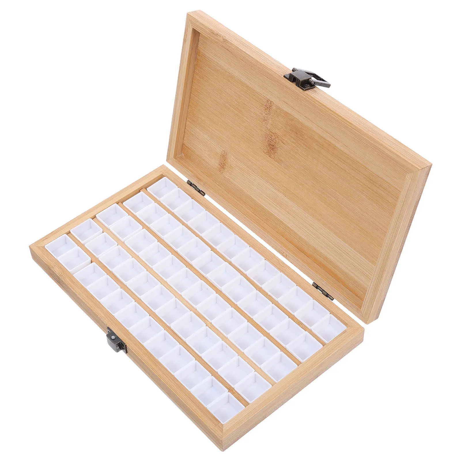 Bamboo Watercolor Paint Palette Set: 60 Empty Half Pans Paint Storage Box Lightweight Travel Paint Tray Painting Art Palette