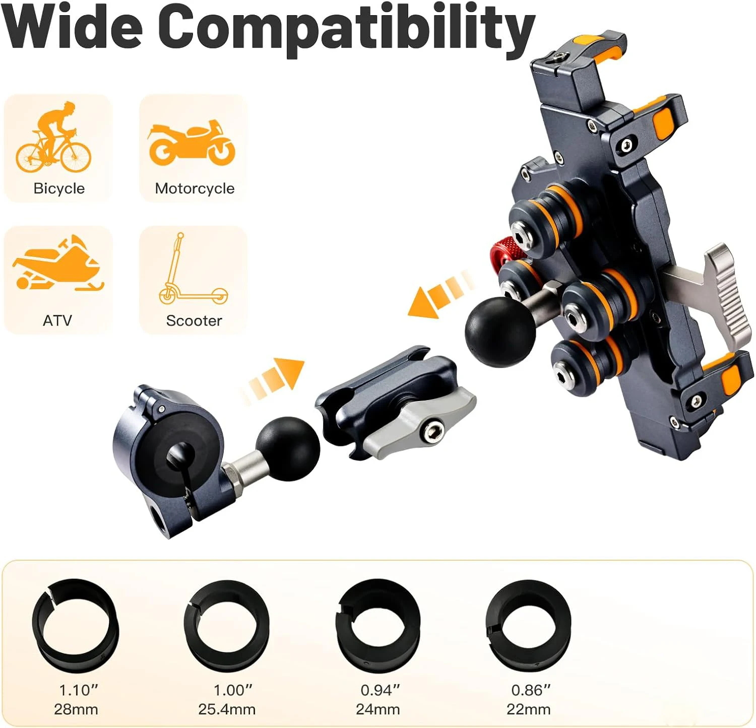Support de téléphone universel pour moto, alliage Anti-secouement 360 °   Support de Navigation réglable pour Motos et vélo, accessoire de moto en métal