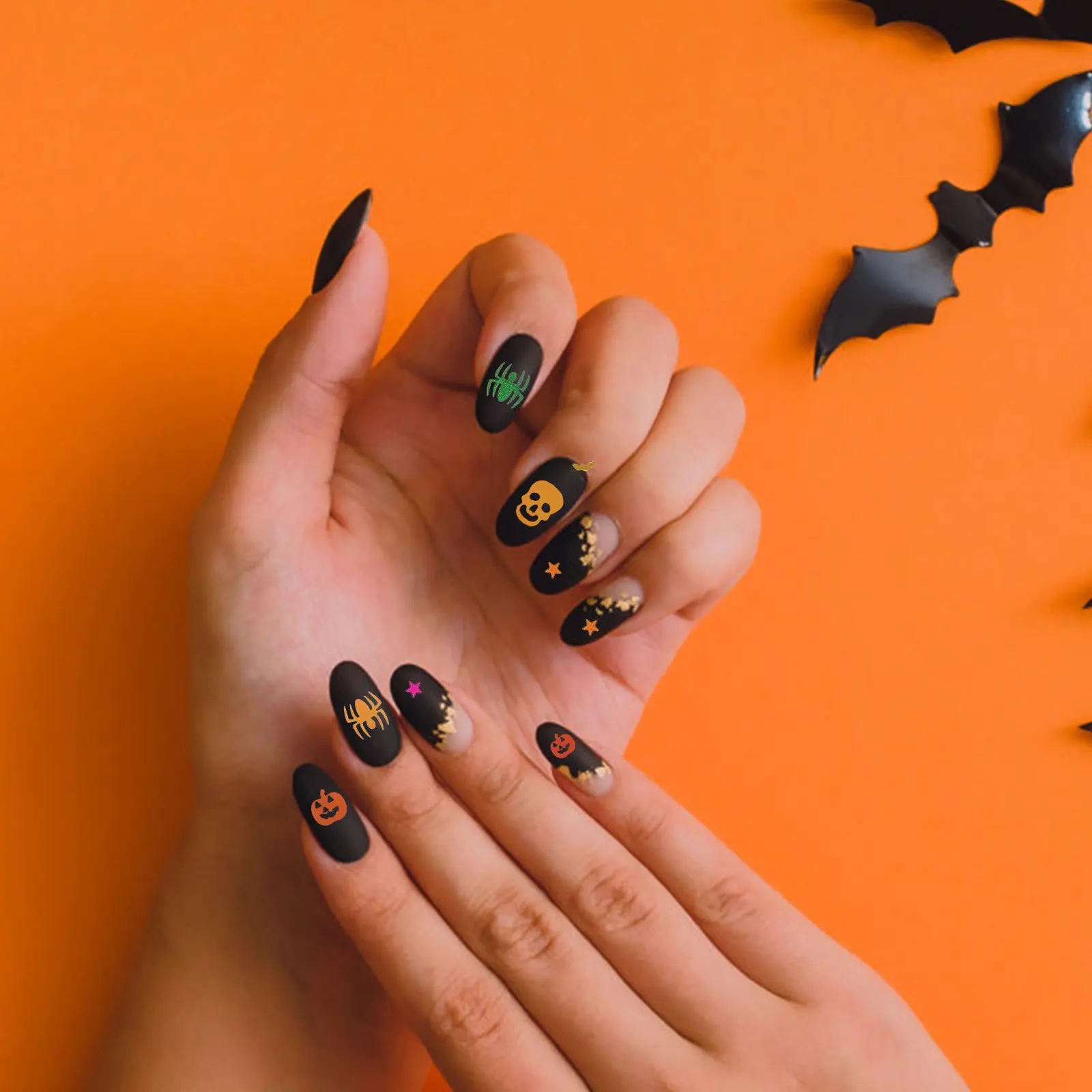3 Boxes Halloween Pumpkin Skull Nail Sequins Safe Material Manicure DIY Nails Glitter Flakes Nail Art Decorations