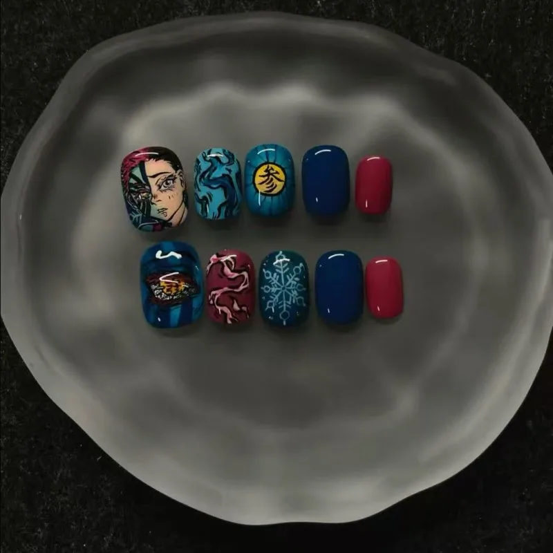 

New Demon Slayer: Kimetsu No Yaiba Manicure Akaza Anime Peripheral Cute Cartoon Creativity Exquisite Press-on Nails Girl Gifts