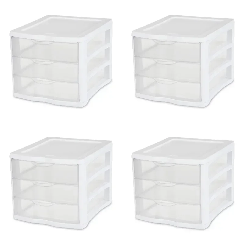 3 Drawer Unit Plastic, White, Set of 4