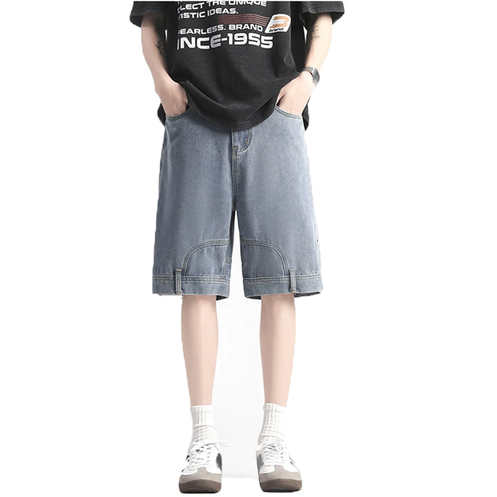 

Baggy Jean Shorts For Men Casual Loose Fit Hip Hop Skateboard Denim Shorts