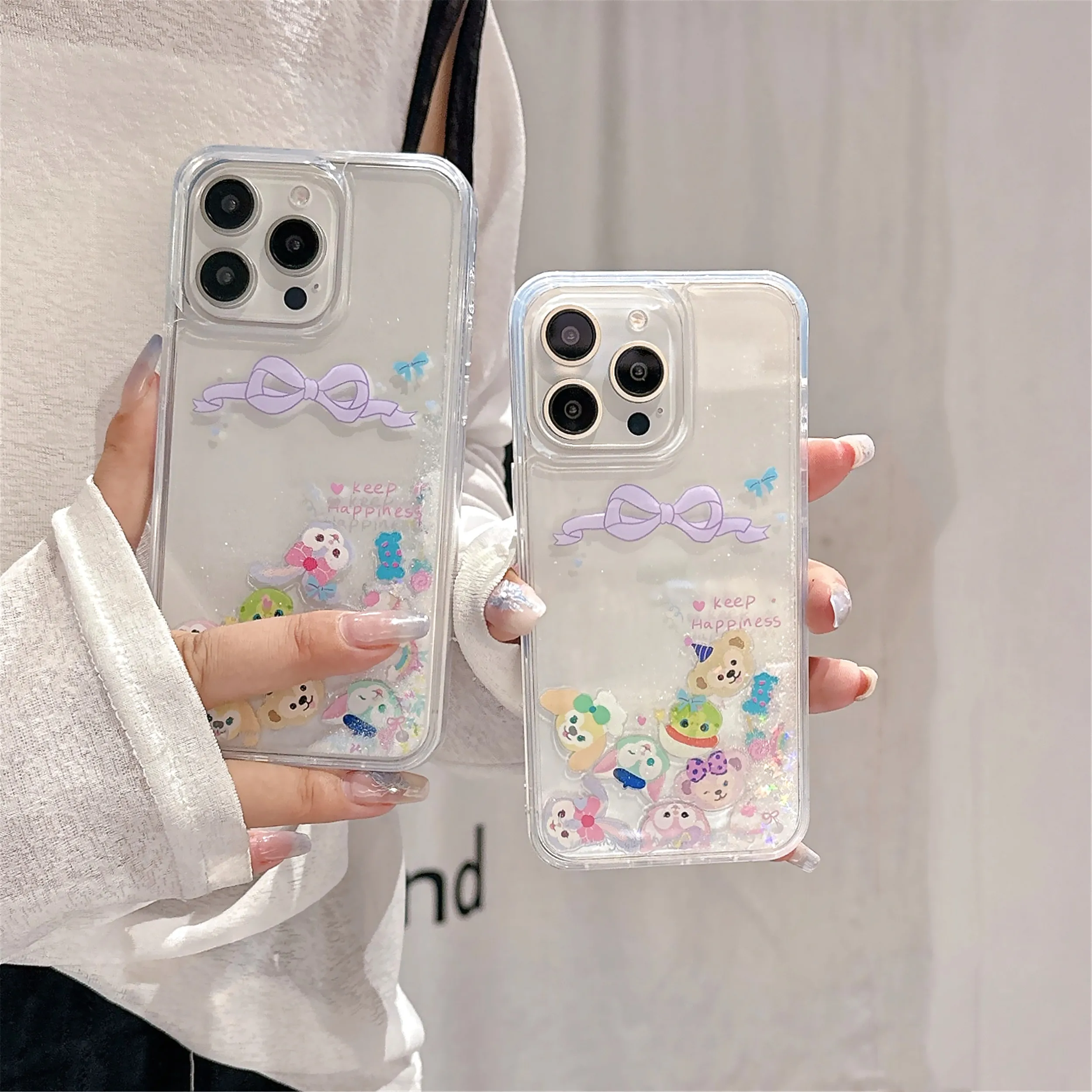 Cute Stellalou Duffy Toy Story Phone Case For iPhone 15 14 13 12 11 Pro Max 14Plus Bling Glitter Quicksand Hard Cover