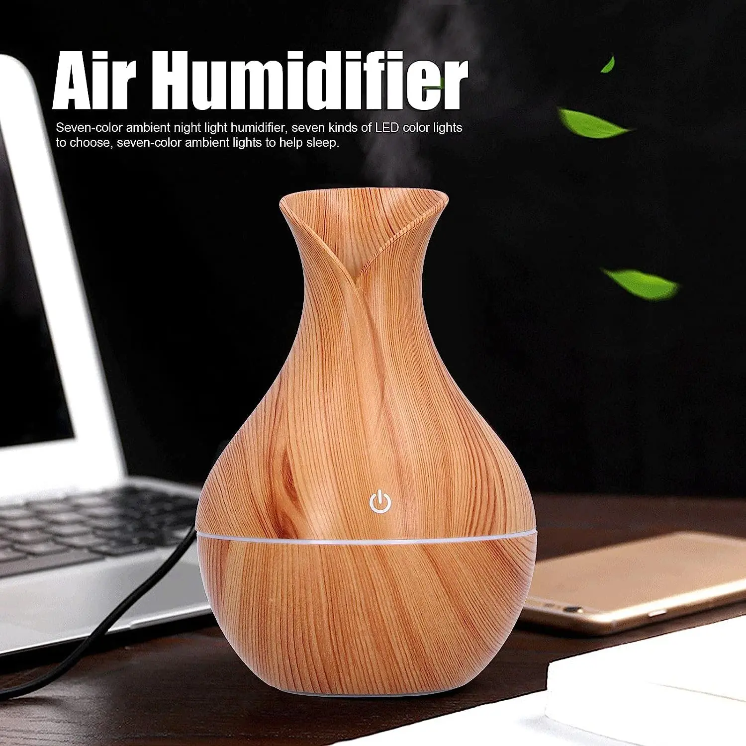 

Portable Small Humidifier Vase Shaped Colorful Night Light 130ml USB Cool Mist Humidifier For Bedroom Travel Office Home
