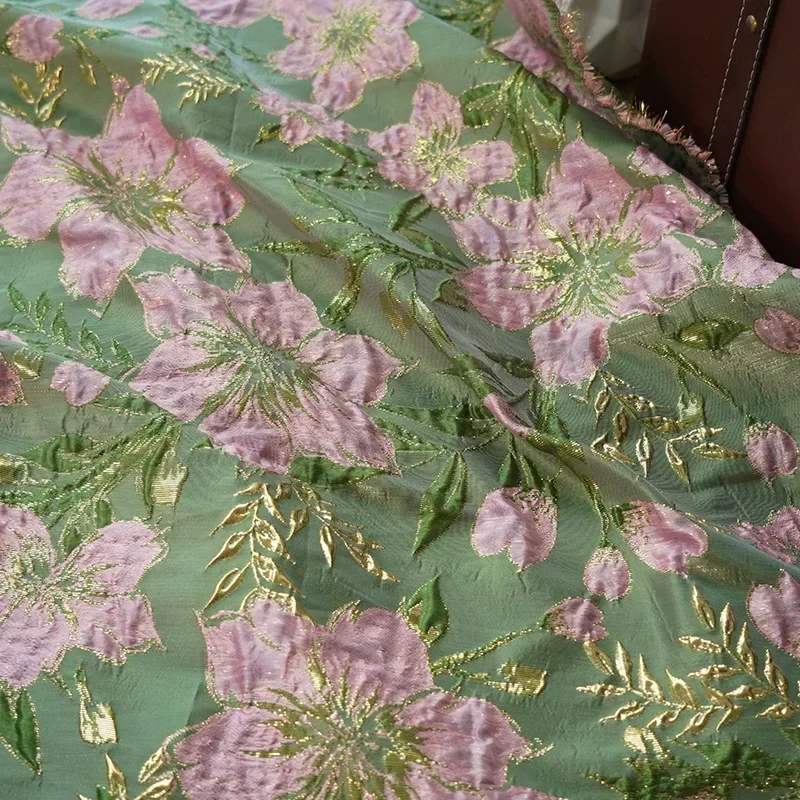 Gold Silk Embossed Large Flower Jacquard Fabric Women's Dress Fluffy Skirt Stage Clothing Decorative Sewing Fabric