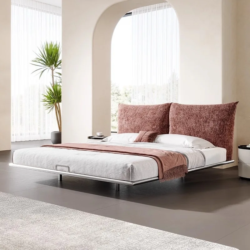 

Italian minimalist petal suspension bed master bedroom high-end fabric bed 1.8 meters steel frame double flush edge wedding bed