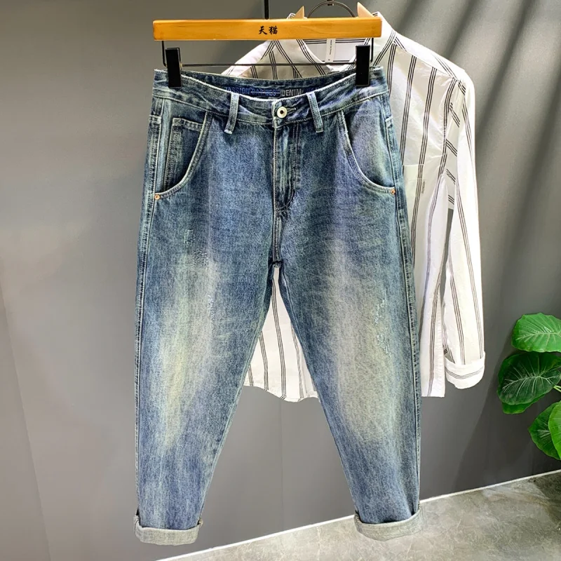 2024 Frühling und Sommer neue lose übergroße Jeans Herrenmode Druck Casual Fashion All-Matching Harems hose im britischen Stil