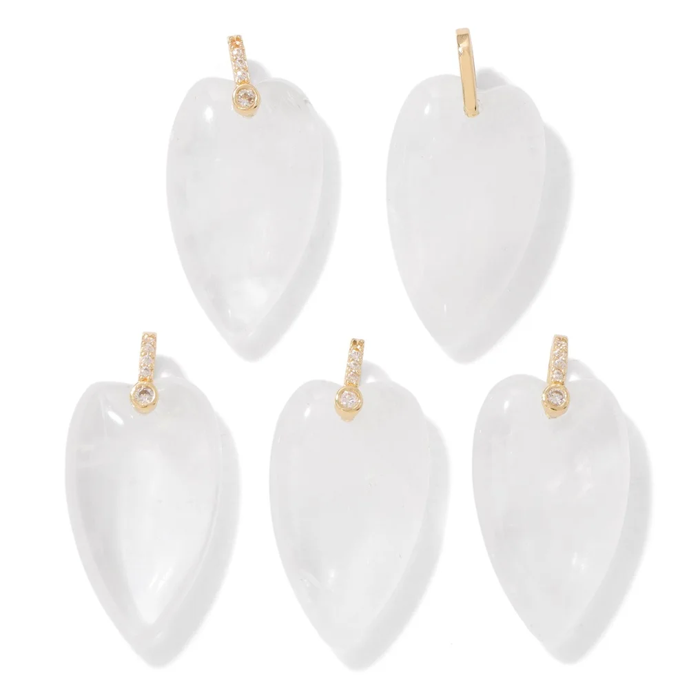 2PCS Natural Stone Heart Pendants 16X27MM Polished Quartz Amethyst Lapis Lazuli Charms with CZ Bail For Jewelry Making Necklace image 6