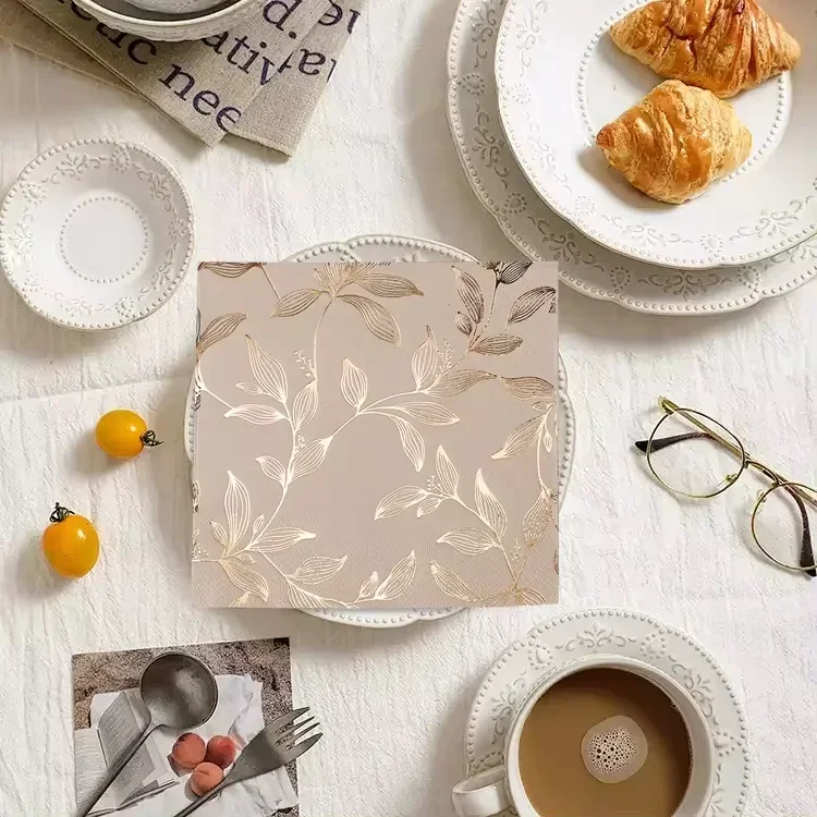 40/80pcs/set Gold Foil Leaf Napkin Birthday party gathering Free Party Table Napkins Paper Cafe Mouth Cloth Hotel Dining Tray view 4