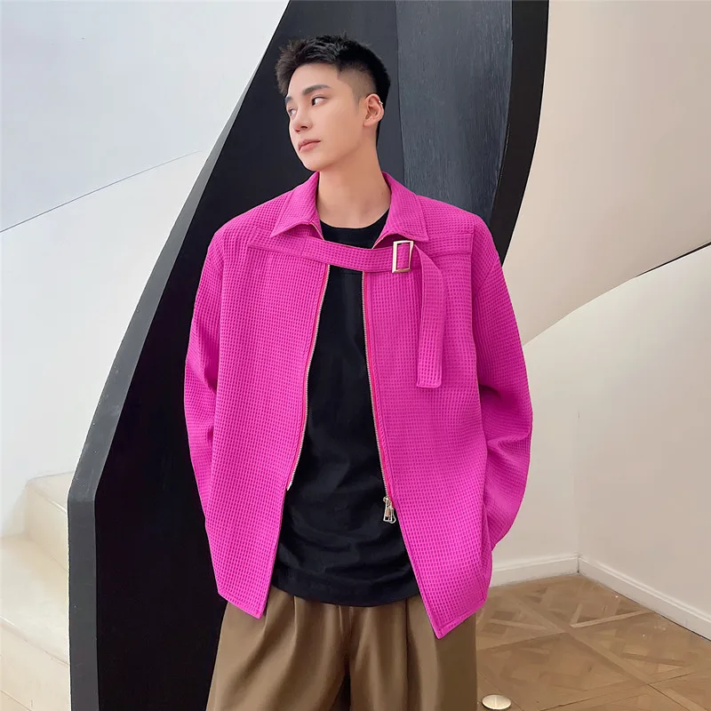 

Spring New Casual Haome Long Sve irt Men Design Sensation Double Head Zipper Top Coat Youth ular Loose Fit