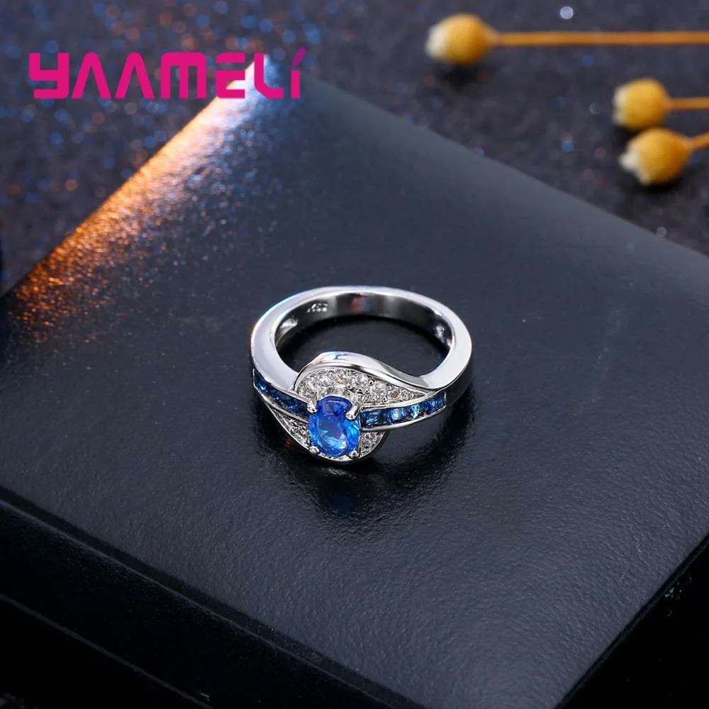 Pure 925 Silver Finger Ring For Women Girls Brillant Clear Blue Crystal Gifst Anel Anillo For Women Girls Wholesale Reta