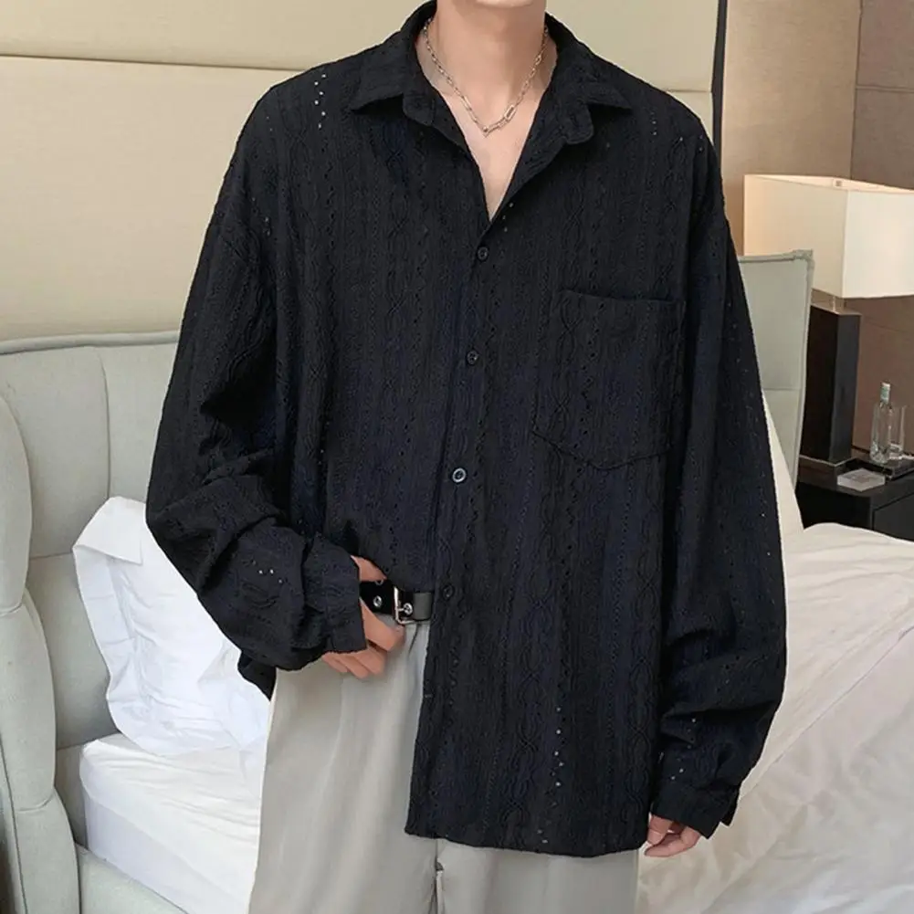 2024 Autumn And Summer Handsome Street Casual Loose Oversize Lapel Long Sleeved Solid Color Versatile Corduroy Men's Shirt