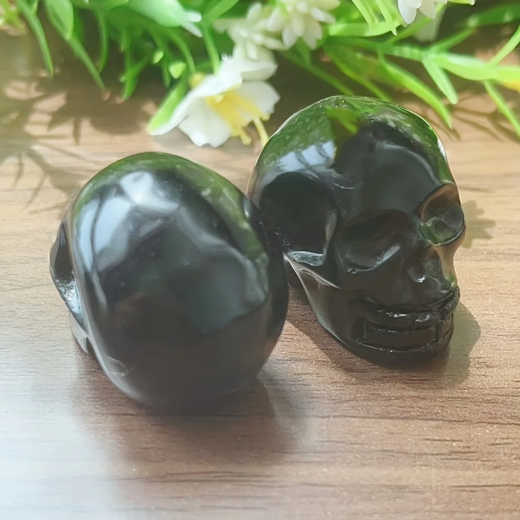 1pc Natural Crystal Black Obsidian Skull,Skeleton Home Craft Decoration,Gem Easter Halloween Gifts