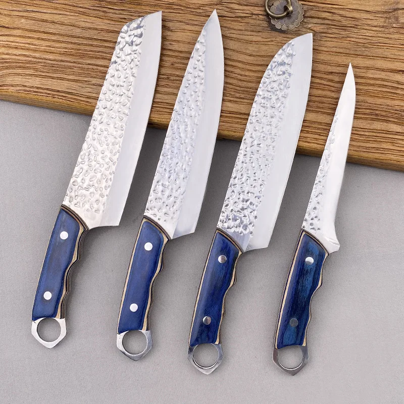 

1-4pcs Stainless Steel Knife Set Slicing Knife Santoku Knife Universal Boning Knife Colored Wooden Handle Barbecue Knife