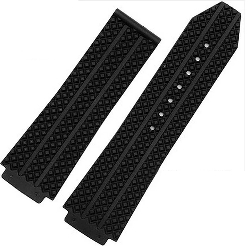 Watch Band For HUBLOT BIG BANG Classic Fusion Series Silicone 25mm*19mm Men Watch Strap Chain Watch black Rubber Bracelet Chain