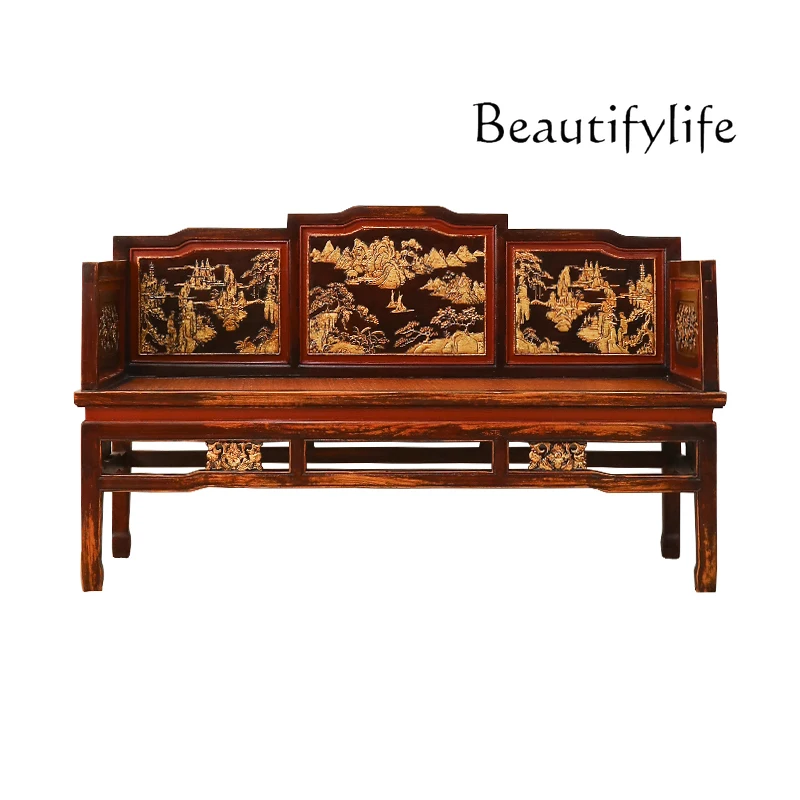 

Classical solid wood furniture Arhat bed living room small apartment sofa double bed retro carved Tibetan princess bed