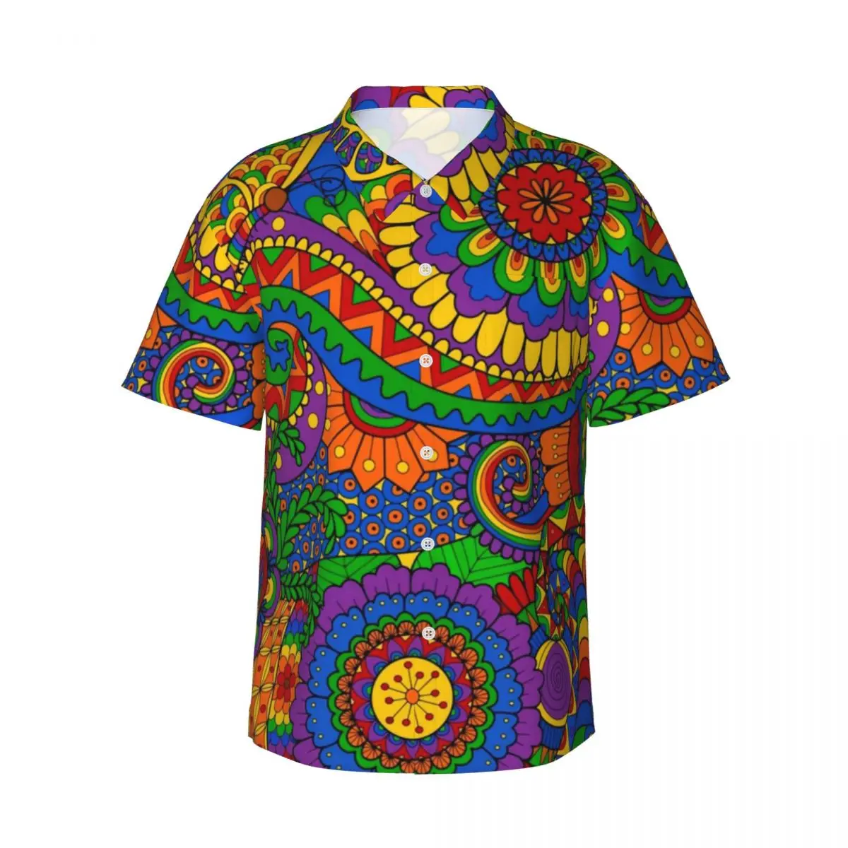 

Happy Hippy Floral Casual Shirt Psychedelic Rainbow Print Loose Hawaiian Shirts Short Sleeve Beach Comfortable Oversized Blouses