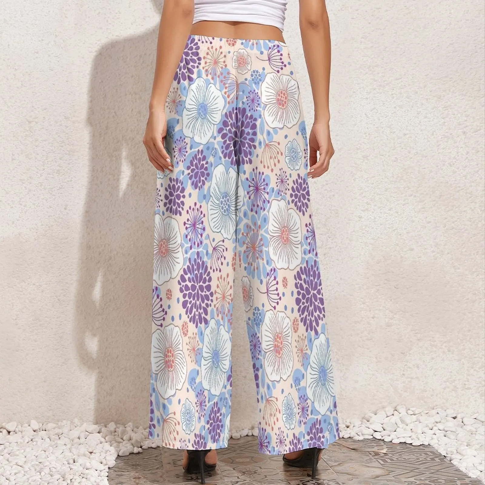 Boho Floral Pants Flowers Print Sexy Wide Leg Pants Female Oversized Korean Fashion Custom Straight Trousers