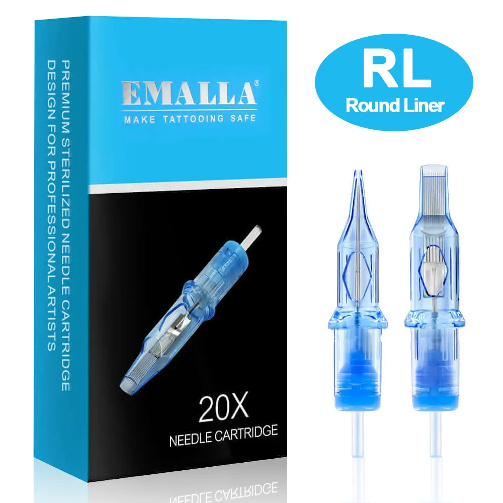 

20pcs EMALLA ELIOT Tattoo Cartridge Needles Disposable Sterilize Tattoo Needles RL Round Liner for Cartridge Tattoo Machine