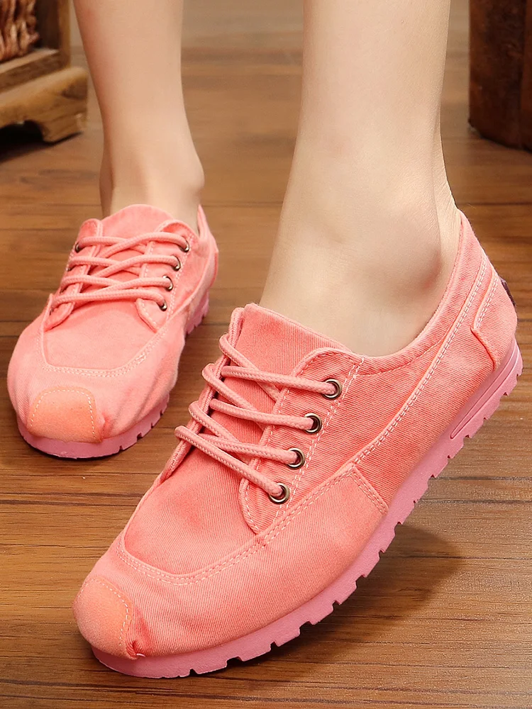 Walk Women Fashion Canvas Casual Shoes Lacing Platform Candy-colored Out-door Washed Cloth Shoes Size Oversized man shoes 35-44