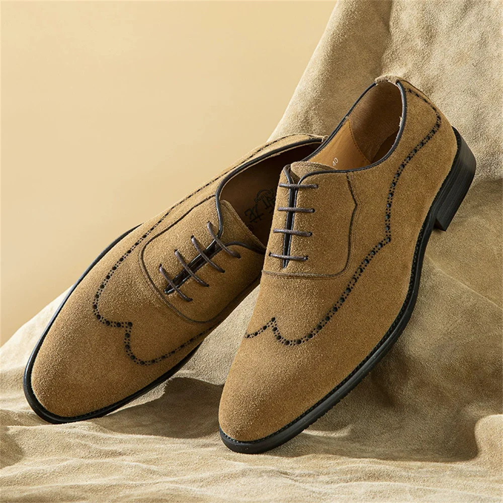 

Summer Luxury Leather Shoes Frosted Suede Carved Lace Up British Men's Comfortable Elegant Business Formal Wedding Shoes