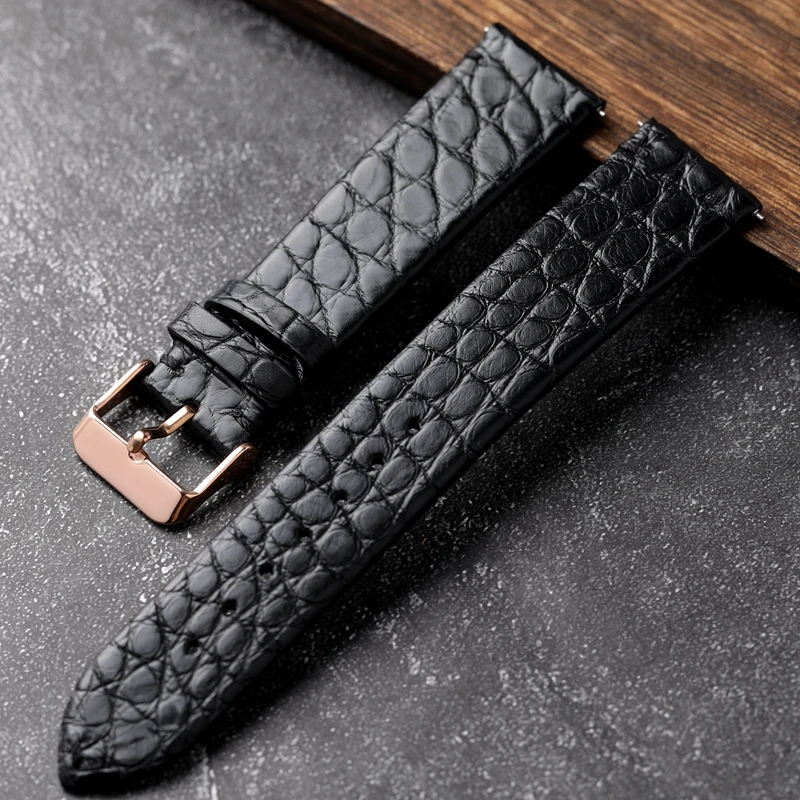 Handmade Tound Grain Crocodile Leather Strap Ultra-Thin 18 19 20  22MM Brown Black Men Soft Bracelet Vintage Style Quick Release