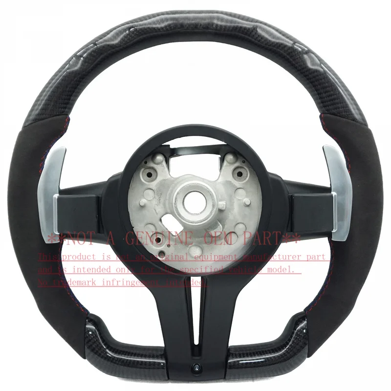 For BMW Steering Wheel Horn Cover T Shape Carbon Fiber Half Suede Red Blue Center Mark With Button Paddles for 3 Series