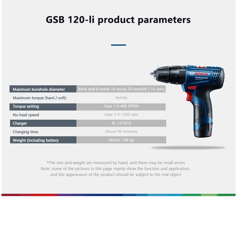 Bosch GSB 120-LI สว่านไร้สาย12V ไขควงไฟฟ้าในครัวเรือนแบตเตอรี่ลิเธียมไขควงไฟฟ้าไขควงไฟฟ้า Bosch Power Tools