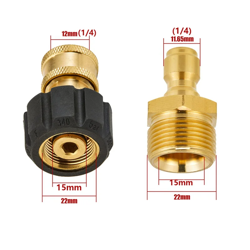 N88R 2X High Pressure Washer Adapter Set Quick Connect Kits Tool To Wand M22 To 1/4 Quick Connect