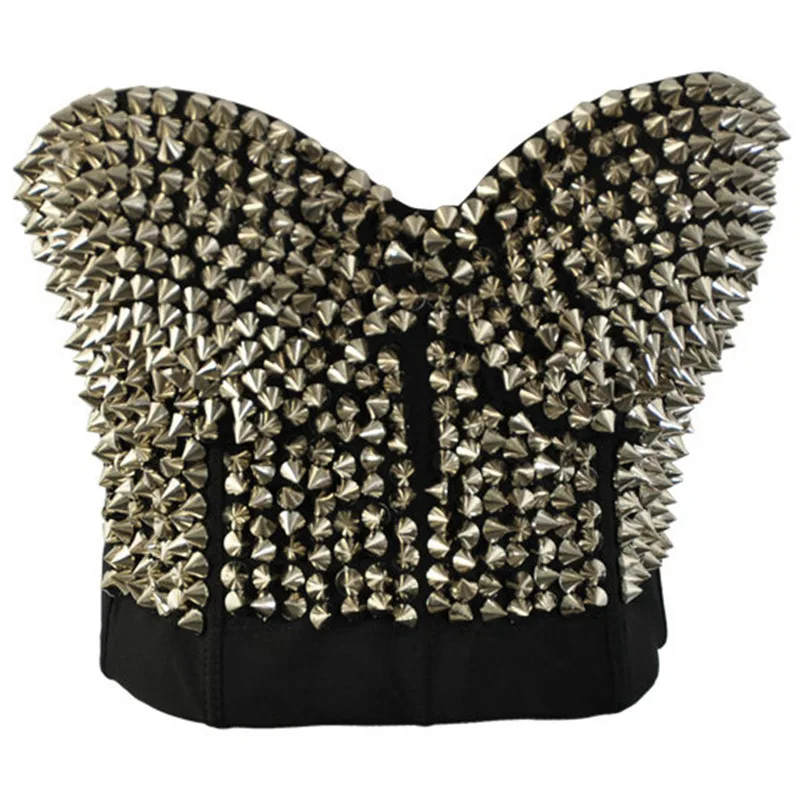 Nity Punk Rave Bralette bielizna gotycka Top biustonosz seksowna biustonosz Push-Up impreza w klubie nocnym biustonosze dla kobiet moda złota srebrna