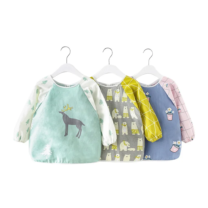 Baby Items Baby Bibs Cotton Waterproof Infant Bib Full Sleeve Gown Children Long Sleeve Apron Coverall Feeding Drawing Bibs