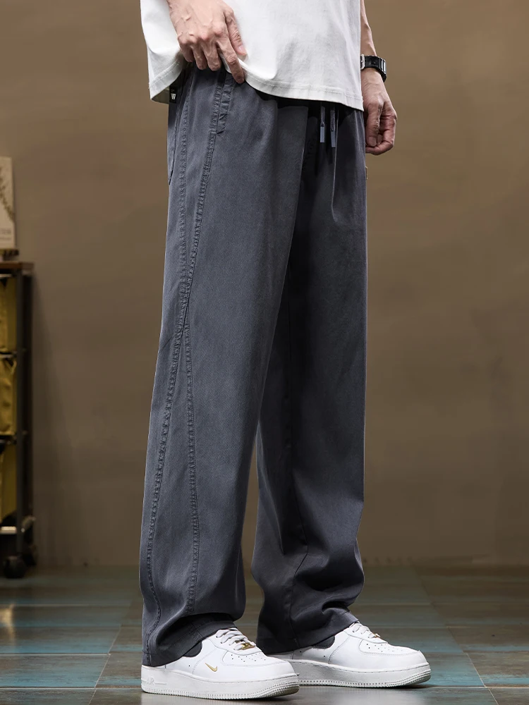   メンズカジュアルパンツ夏薄いワイドレッグロングルーズストレートカットカジュアルパンツ通気性快適若々しいスレ