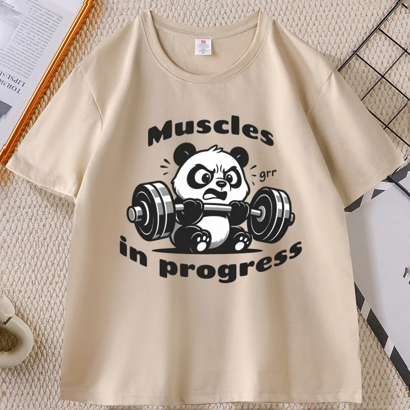 Muscular Panda Lifting Weights T-Shirt for Man Gym Humor Panda T Shirt Funny Workout Clothes Soft Breathable Graphic Tee