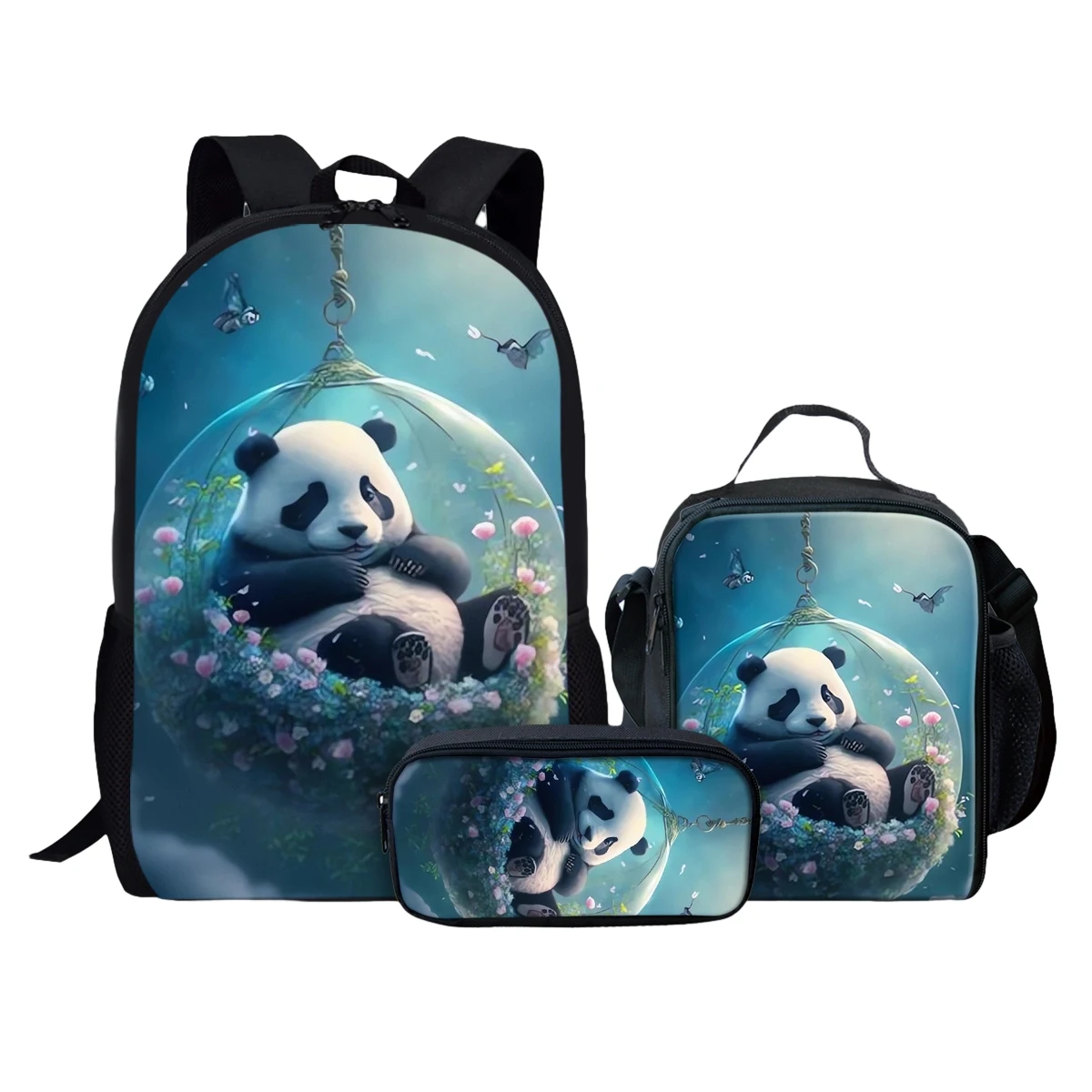 Imagem -03 - Lovely Dormiring Panda Moon Print School Bolsa Conjunto para Crianças Mochila com Estojo para Lápis Estudante e Adolescente Menina e Menino