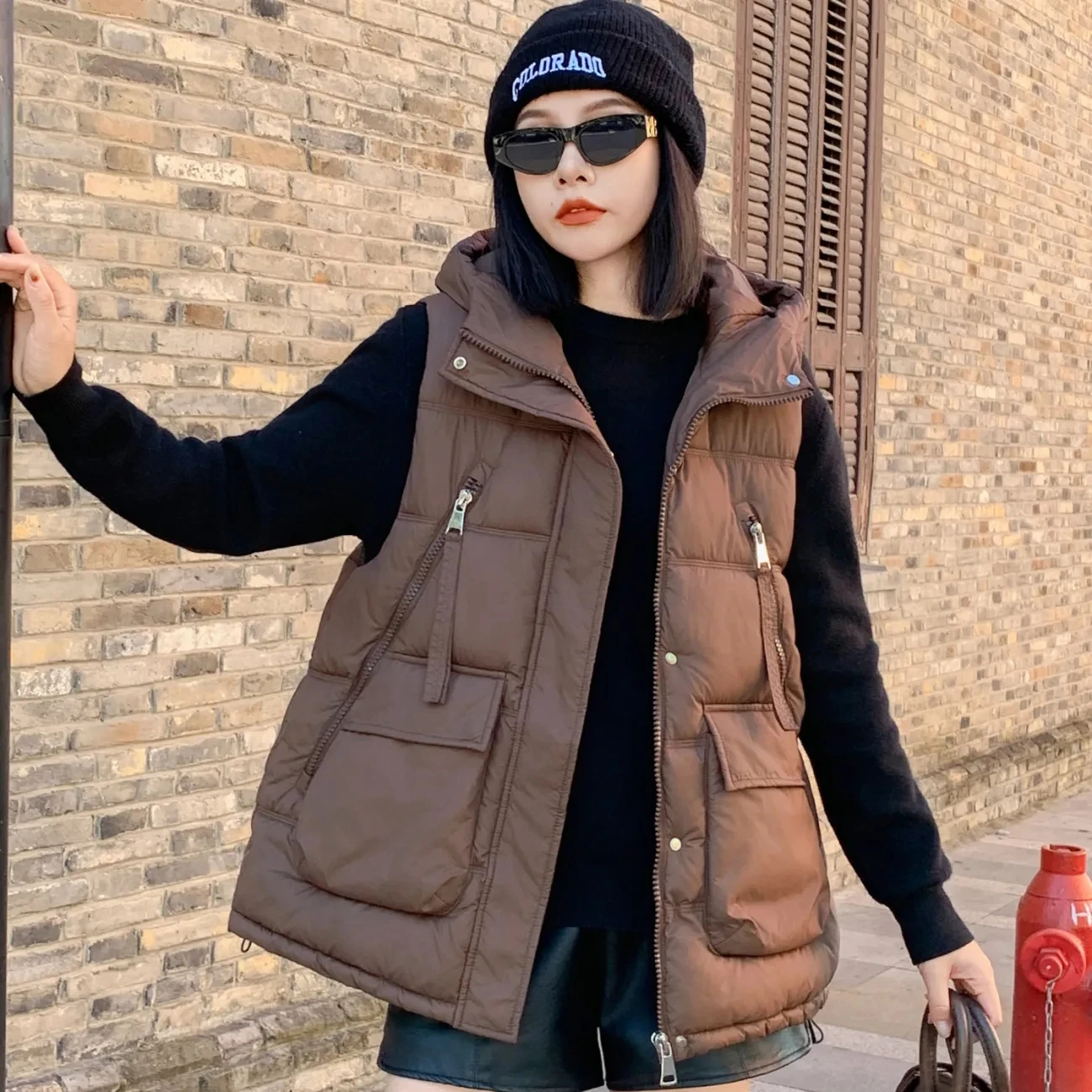 2025 Fashion Korean version Down cotton Vest Jacket Women's Loose Sleeveless Warm Coat Female Casual Hooded Thick Waistcoat Tops