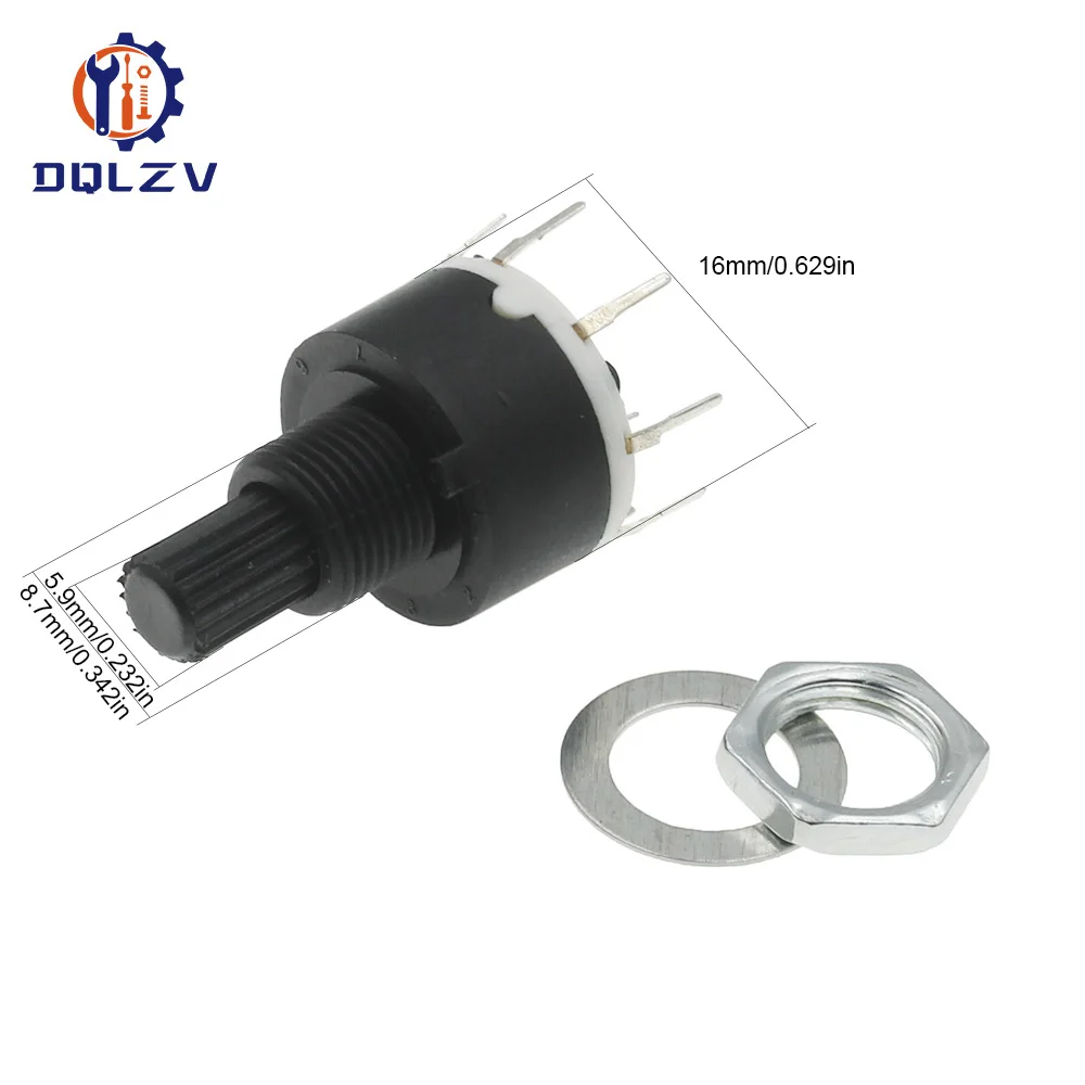 1 / 2 Pole 3 / 4 / 5 / 6 / 8 Position SR16 16mm Rotary Band Switch 15mm Shaft DC60V 0.3A 15mm Shaft Flower Axis Round Switch