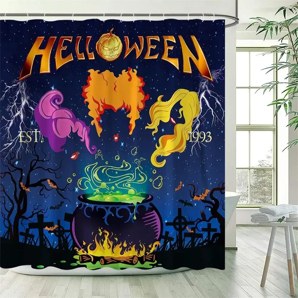 Funny Halloween Shower Curtains Cartoon Ghost Pumpkin Flamingo Black Cat Bath Curtain Waterproof Cloth Bathroom Decor with Hooks