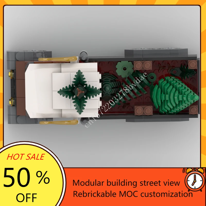 Camión de entrega de árbol de Navidad MOC, modelo de vista de calle creativa, arquitectura de bloques de construcción, modelo de ensamblaje DIY, juguetes, regalos, 249 Uds.