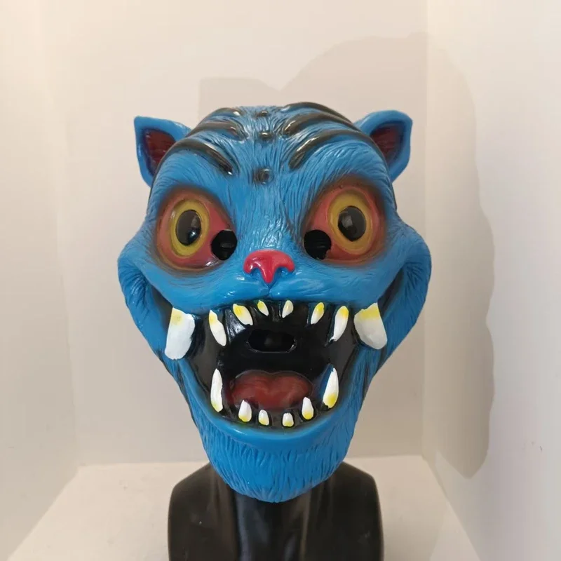 Máscara de látex de tigre azul de Anime, tocado de terror para Halloween, accesorios de disfraz, accesorios, máscaras divertidas, regalos para adultos